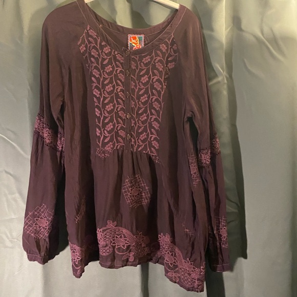 Johnny Was Tops - Johnny Was Deep Purple Embroidered Tunic